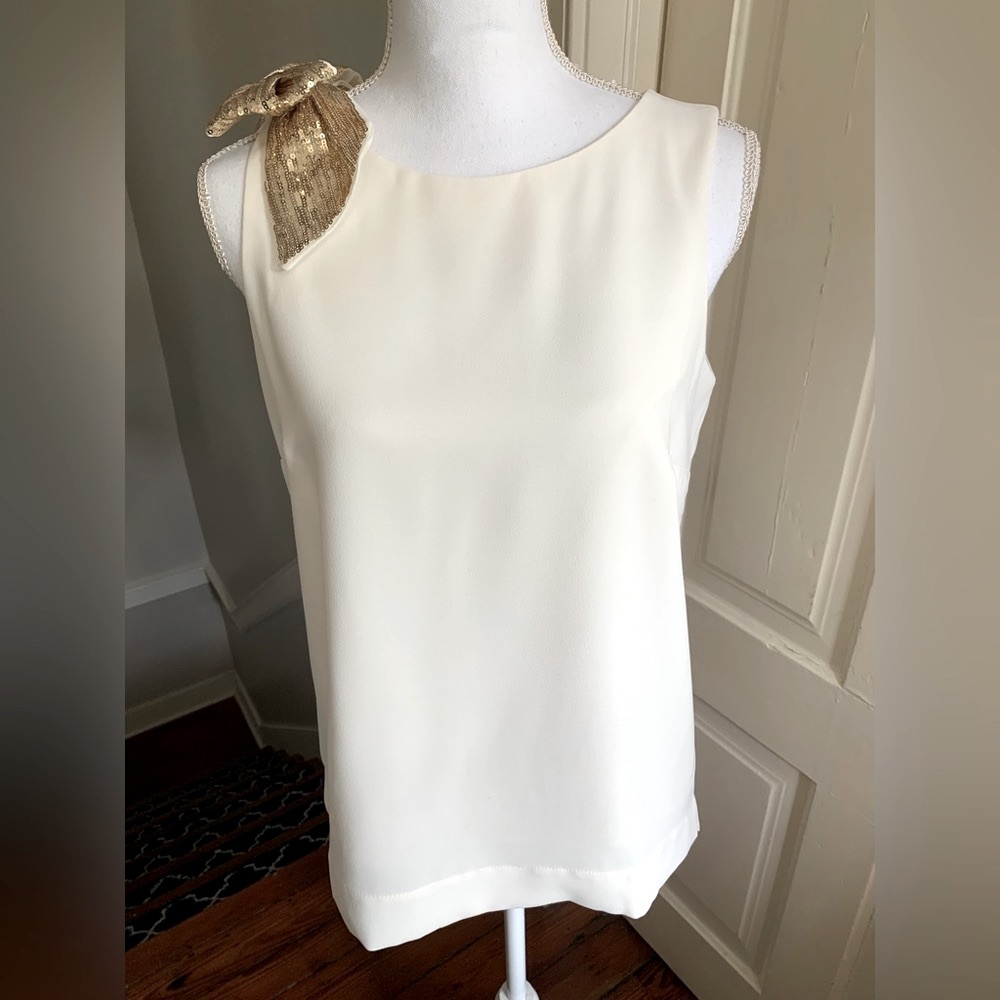 NWT JCrew Top with Sequin Gold Bow in Ivory size 2 Tall